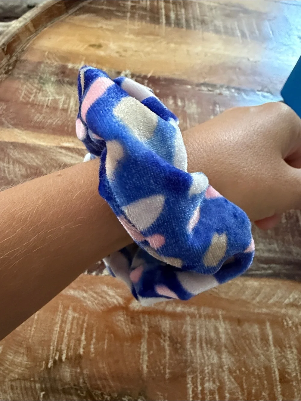 Lilly Pulitzer Blue Velvet Kids Scrunchie with Pink and Cream Spots